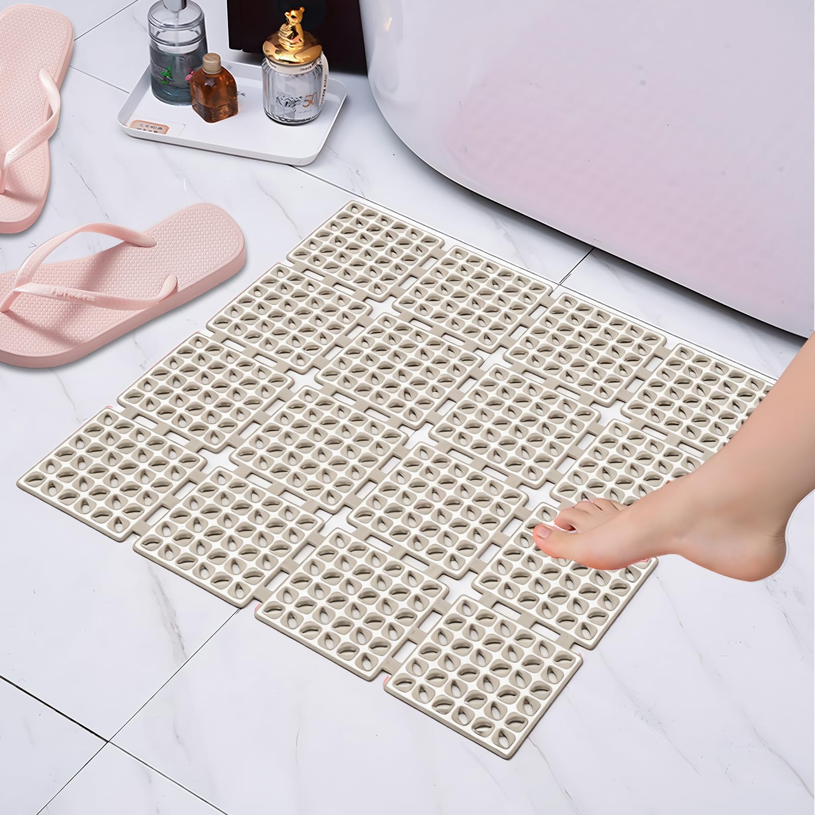 Duschmatte rutschfest 60x60,Antirutschmatte Badewanne Dusche,rutschfeste Badematte Schimmelresistent und Maschinenwaschbar,Badewannenmatte mit Saugnäpfen,BPA-frei (Khaki)