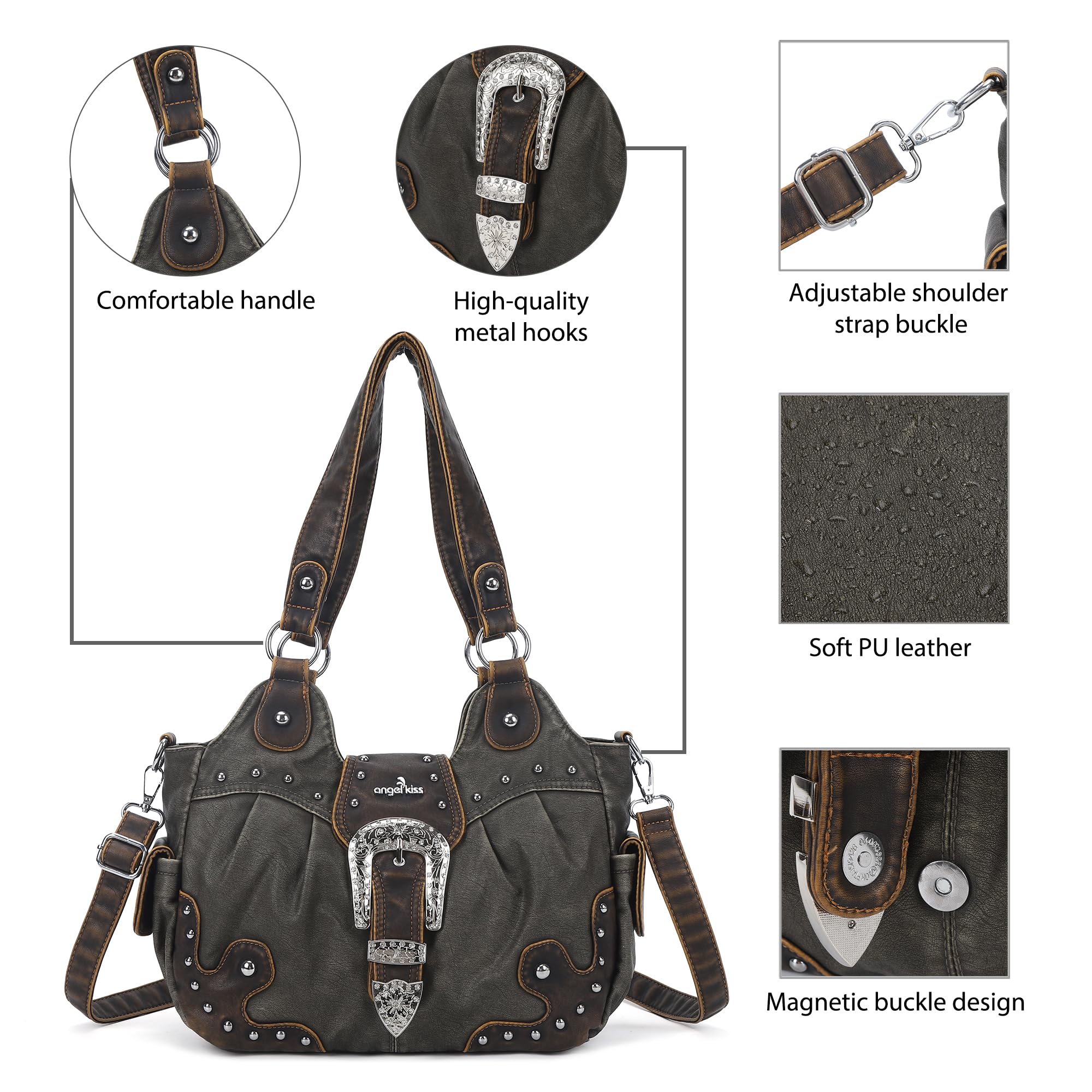 Angel Kiss Bolso Mujer Bandolera PU Cuero Tote Bag Práctica y Elegante Bolso Shopper Mujer con Cremallera de Múltiples Bolsillos para Compras, Viajes, Escolares, Trabajo y Ocasiones Casuales