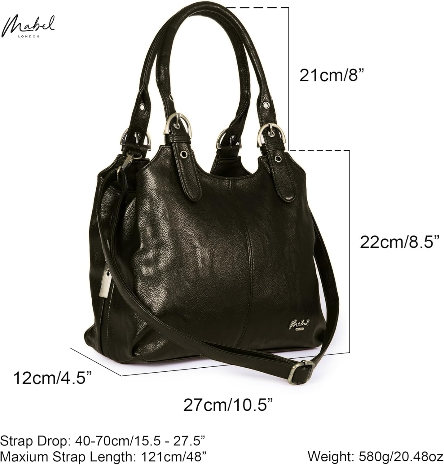 Mabel London Shoulder Bag for Women - Vegan Leather Everyday Handbag with Zipped Compartments