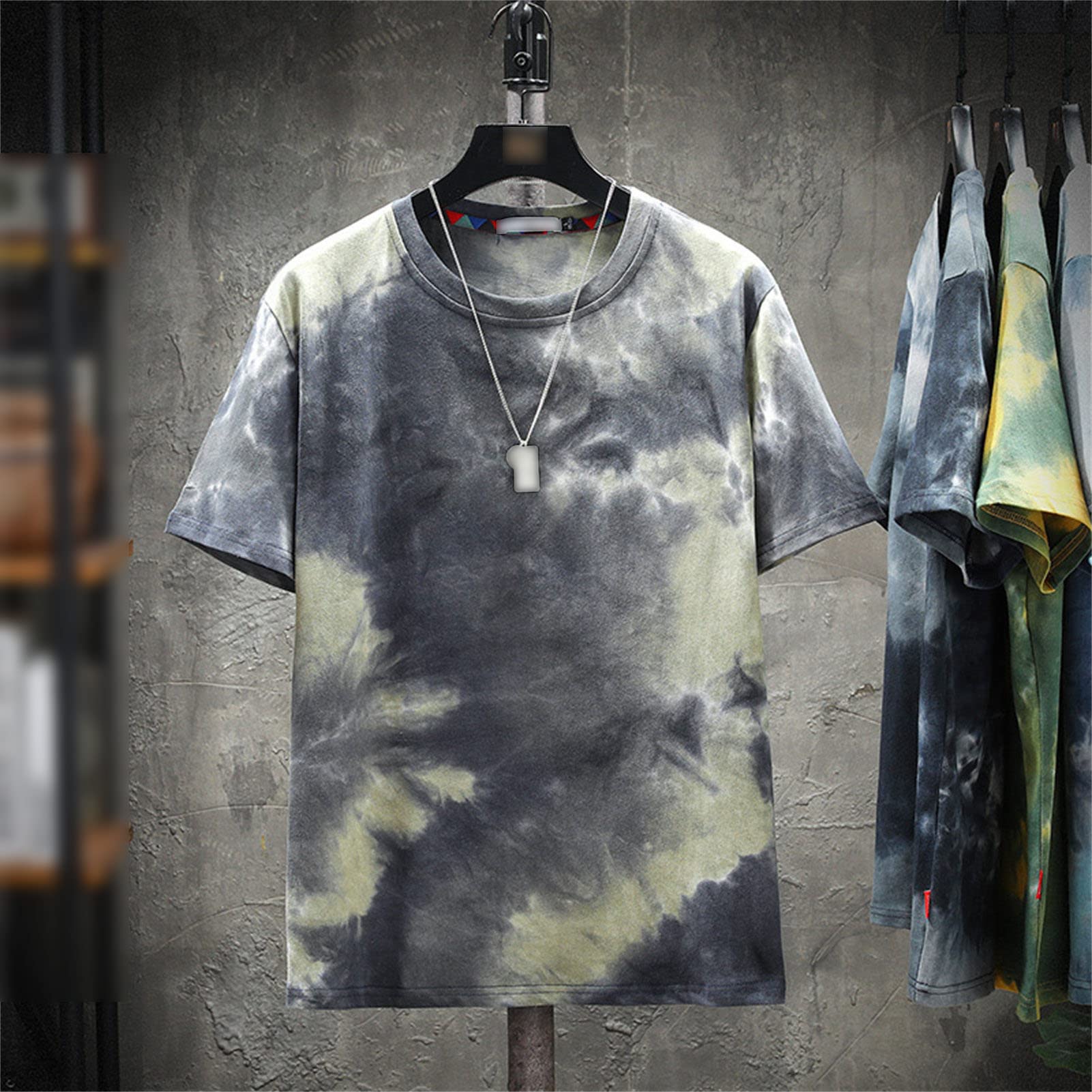 Hipster Crew Neck Tee Tie Dye Round Neck T-Shirt Casual Loose Print Short Sleeve Tops for Men (Green 1,XX-Large)