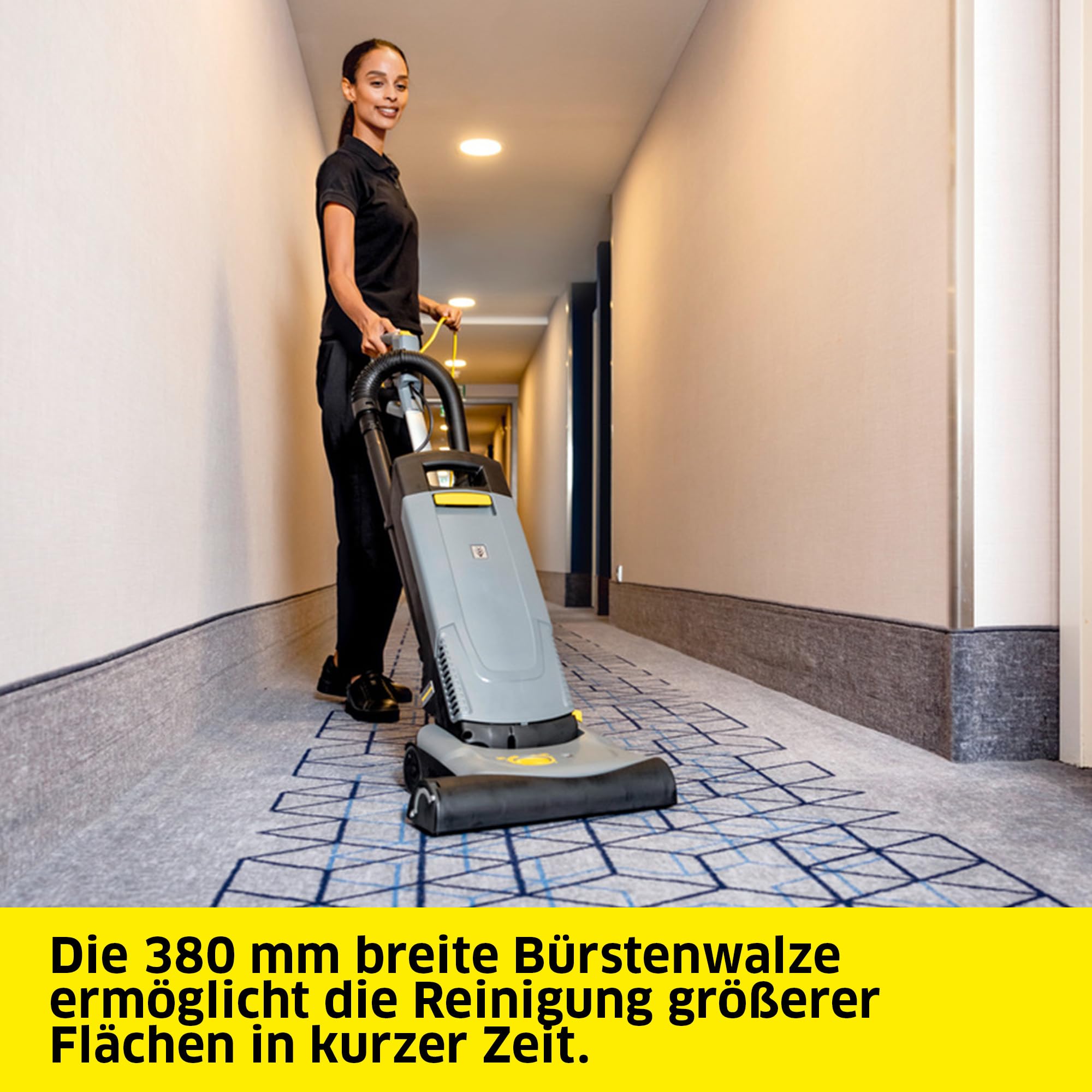 KÄRCHER Teppichbürstsauger CV 38/2 ADV, Arbeitsbreite: 380 mm, hohe Flächenleistung, optische Bürsteneinstellhilfe, 3-Fach Filtersystem, steckbares Gleitflex-Netzkabel, werkzeugloser Bürstenwechsel