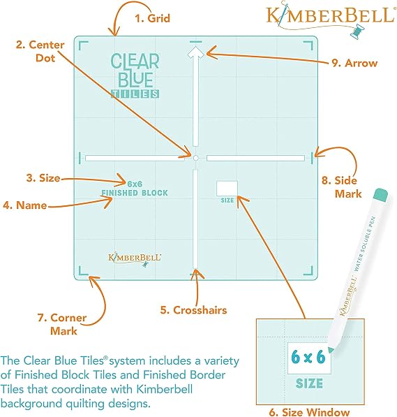 Kimberbell Clear Blue Tiles: Essential Set (32 Pcs & 372 Embroidery Files) - Complete System for Custom Block & Allover Quilting Designs