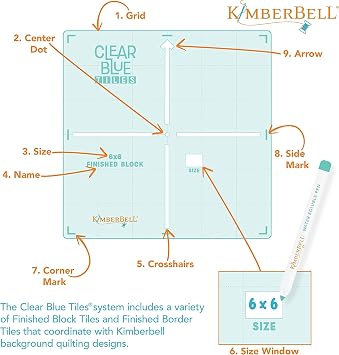 Kimberbell Clear Blue Tiles: Essential Set (32 Pcs & 372 Embroidery Files) - Complete System for Custom Block & Allover Quilting Designs