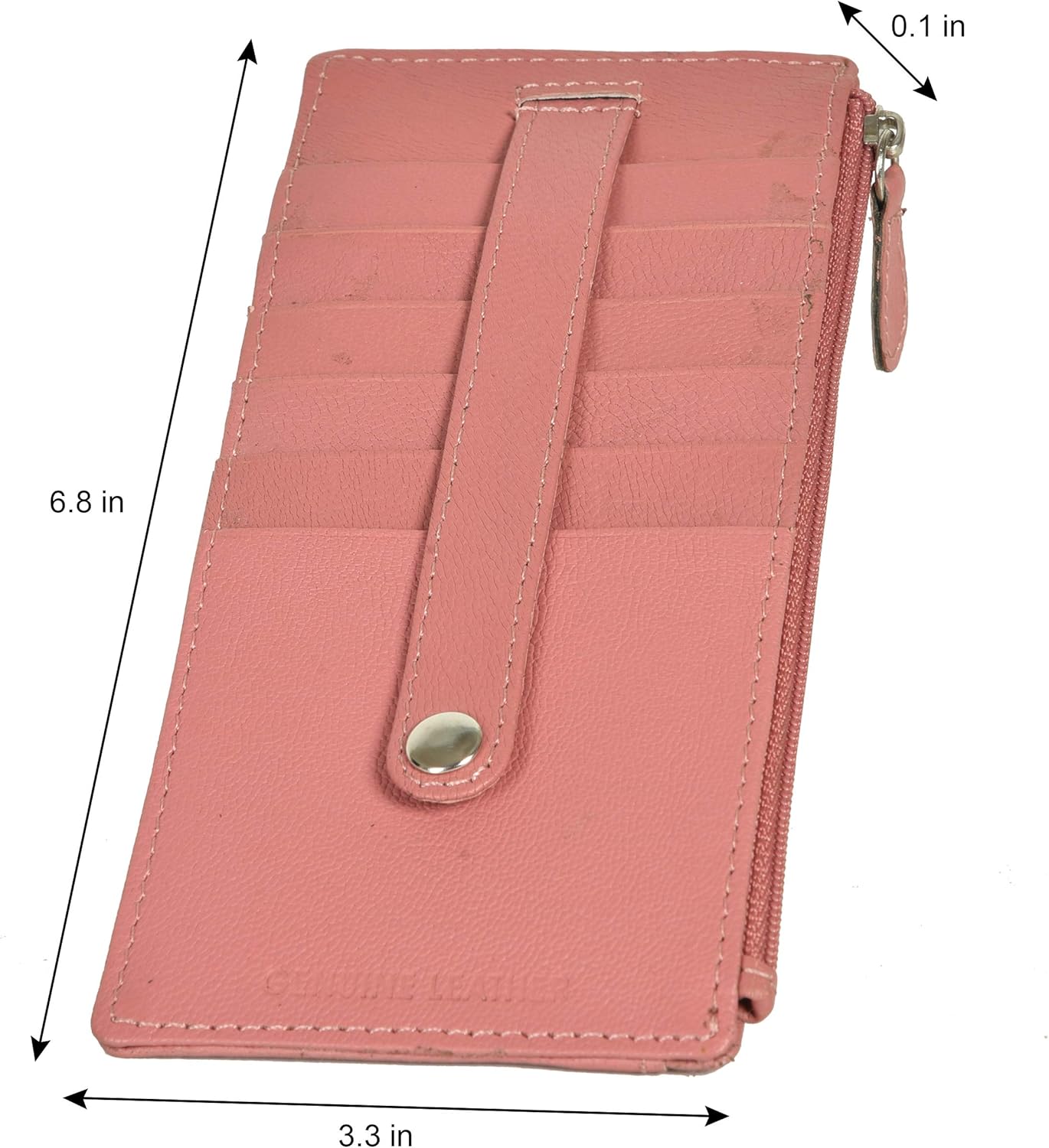 Leatherboss Genuine Leather All in One Card Case Holder Slim Wallet With a Card Protection Strap, Peach - Image 3