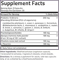 Vista 9 de Bronson Brain + Mood Probiotic 50 Billion CFU Plus Prebiotic with L-Theanine, Bacopa and Rhodiola Non-GMO, 60 Vegetarian Capsules