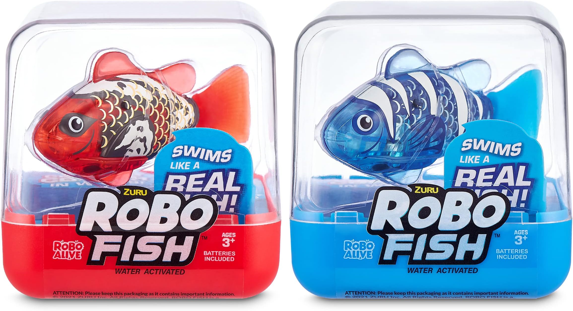 Robo Fish Series 2 (Red + Blue 2 Pack) by ZURU Robotic Swimming Fish Water Activated, Changes Color, Comes with Batteries, Amazon Exclusive - Red + Blue (2 Pack),Multi,7165G