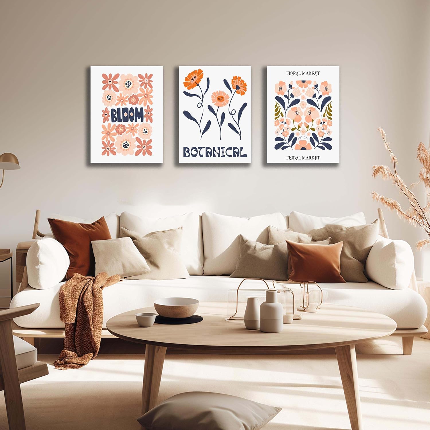 SKYRISE Floral Canvas Wall Art Set of 3, Rustic Botanical Canvas Paintings Prints ArtWork for Living Room, Vintage Flower Pictures for Farmhouse Dining Room Hallway Bedroom Wall Decor 12"x16"