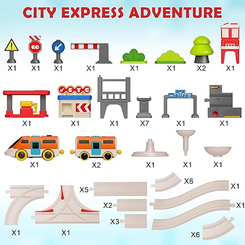 Miniatura 2 de Juego de tren urbano para niños, 55 piezas de tren eléctrico simulado sistema de transporte urbano, juguetes educativos para niños pequeños, regalos