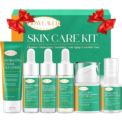 Skin Care Set for Women Teen - Hydrating & Anti-Aging Facial Routine Skincare Products Gift Set,Cleanser,Toner,Retinol Serum,Niacinamide Hyaluronic Acid Serum & Face Cream - Gifts for Women Christmas