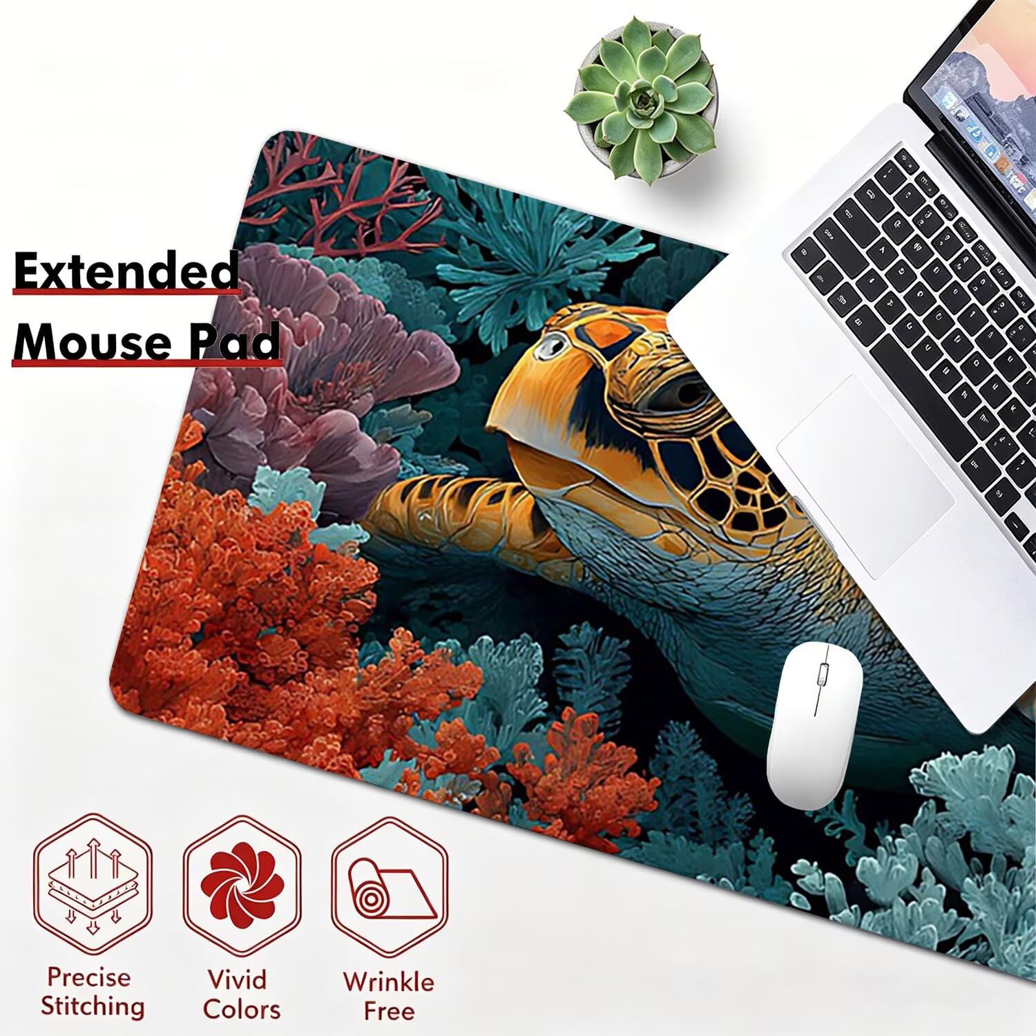 Tappetino Mouse Gaming XXL 1200x600x4mm tartaruga marina Carino 0x0-185 | Tappetino Scrivania con Base in Gomma Antiscivolo Bordi Cuciti per Computer, PC, Migliora la Precisione e la Velocità
