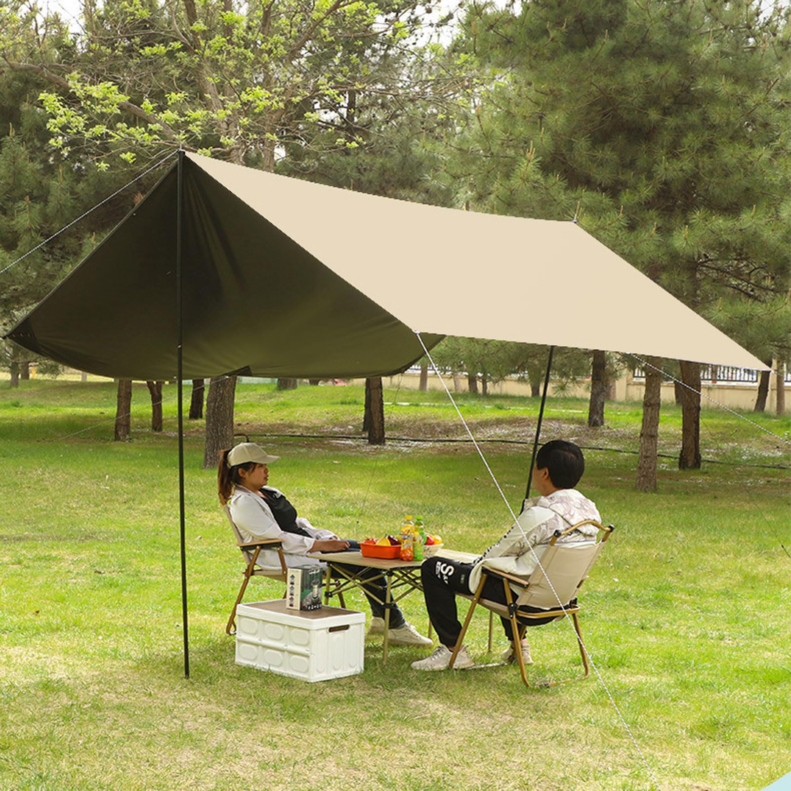 HUHJYUGE Bâche Anti Pluie et UV pour Tente de Camping, Abri Portable en Tissu Oxford Imperméable, avec Revêtement Noir, pour Plage, Pique-Nique, Randonnée, Jardin (3x3m)