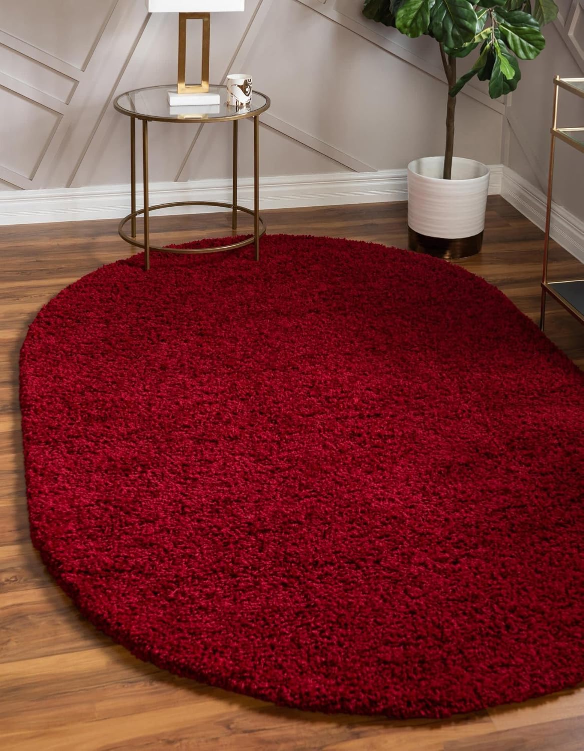 Unique Loom Solid Shag Collection Area Rug (3' 3" x 5' 3" Oval, Cherry Red)
