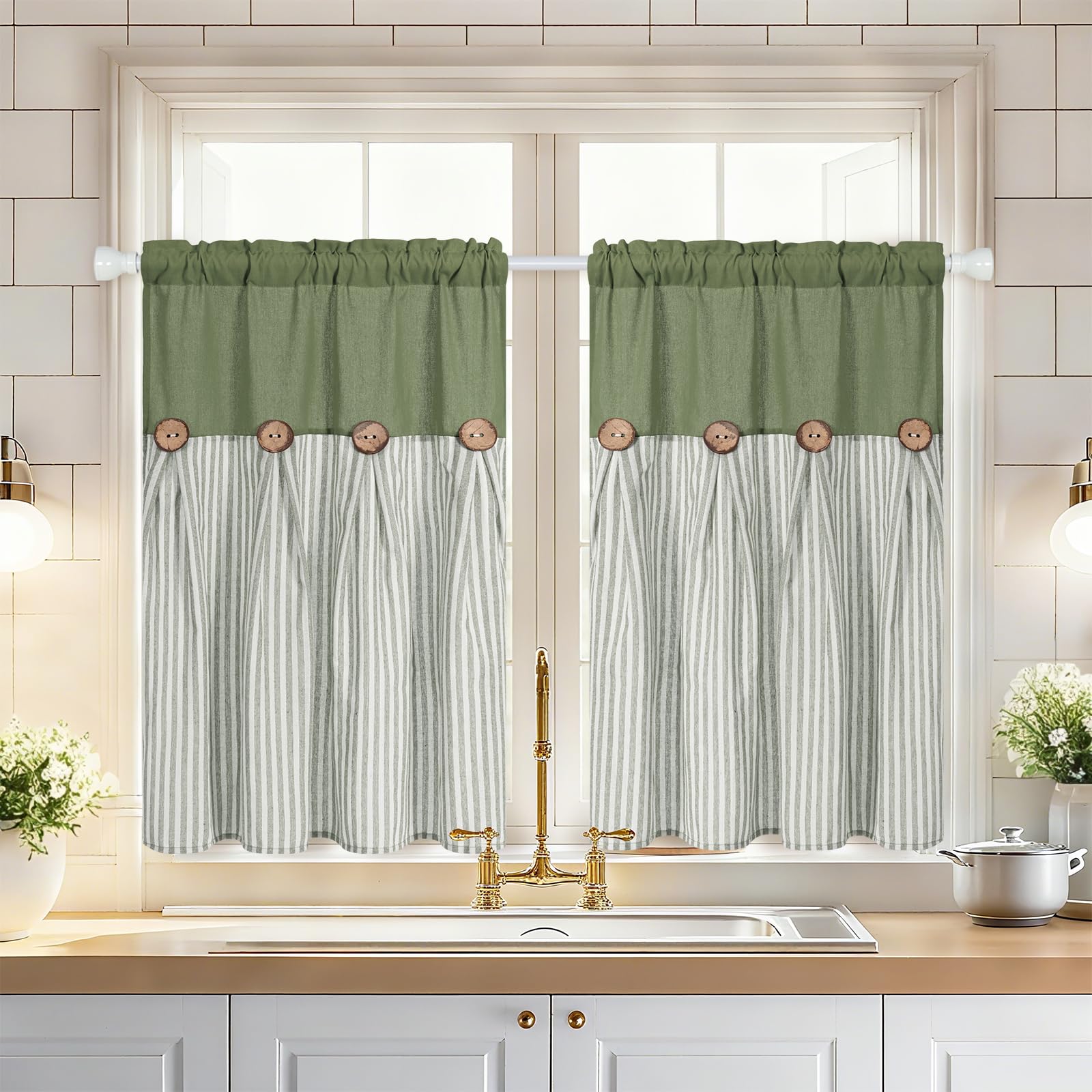 ASPMIZ Boho Linen Kitchen Curtains