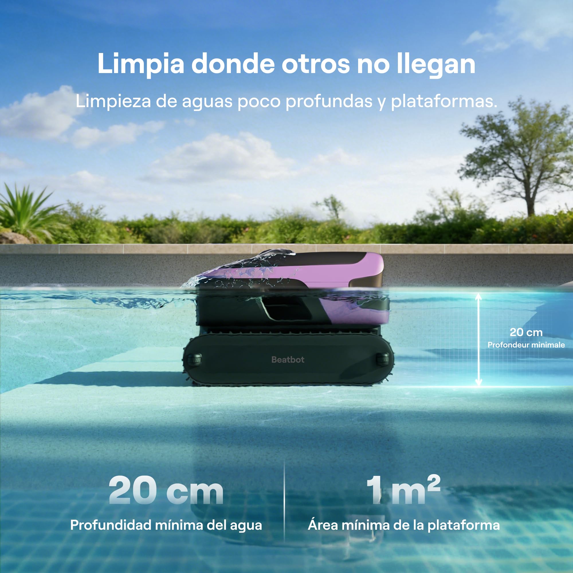 Beatbot Sora 70 Robot Piscina limpiafondos y Paredes, Glicina | Paredes, Plataformas y línea flotación,superficie,Aparcamiento en Superficie,App,para Piscinas elevadas y enterradas
