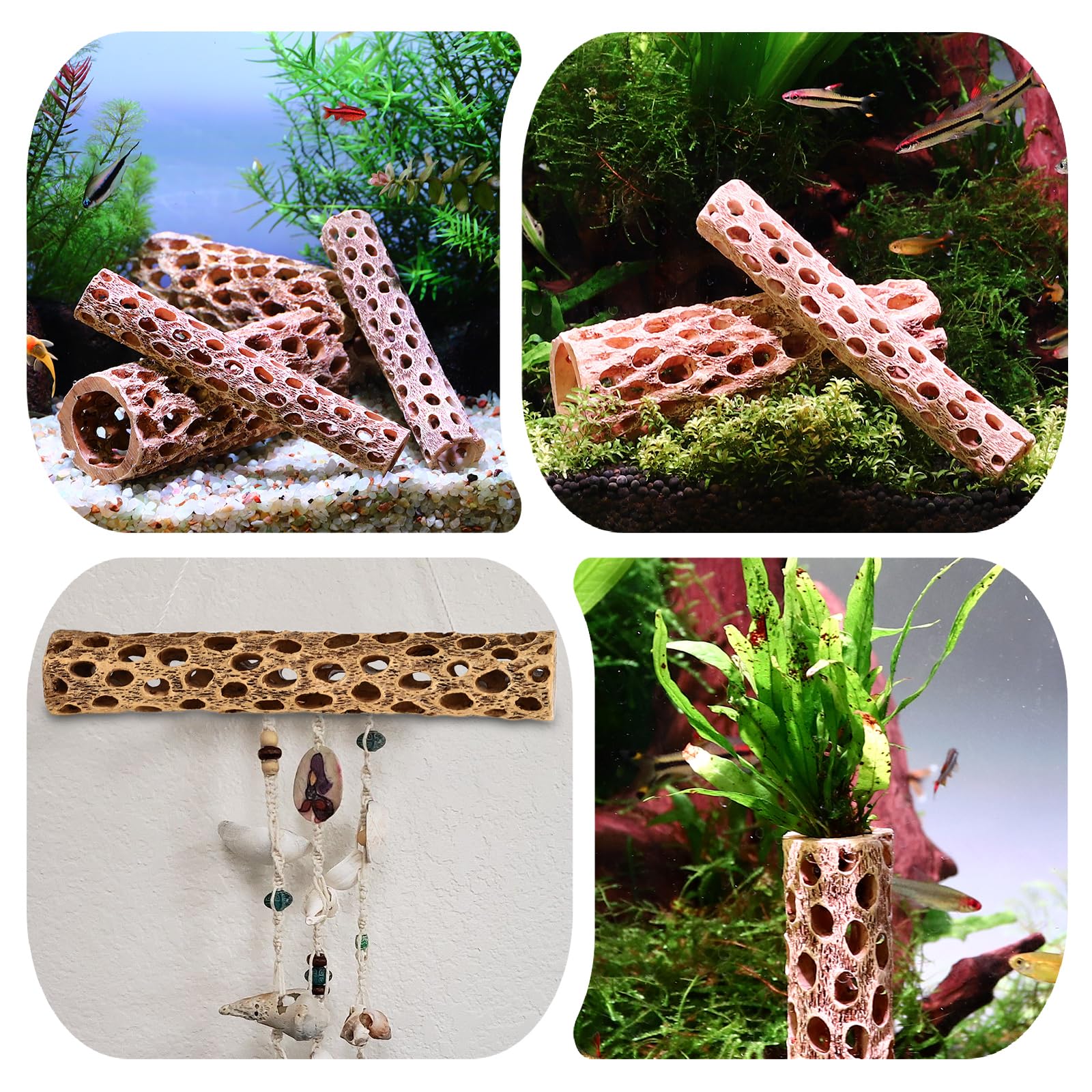 Decorazione per acquario, in resina, 15 cm, realistica, nascondiglio per gamberetti, giocattolo da arrampicata, confezione da 3