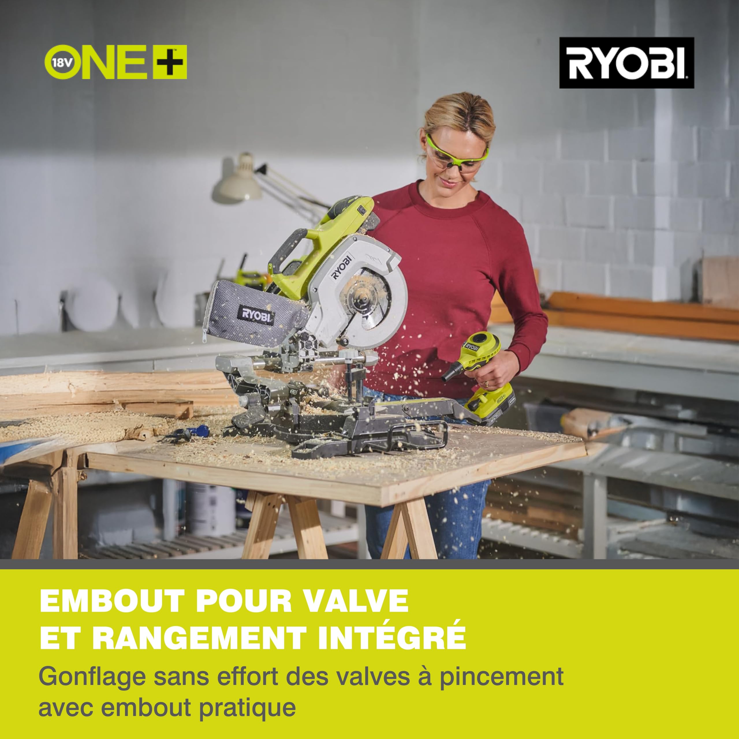 RYOBI - Gonfleur à Volume d’Air sans Fil 18V One+ R18VI-0 – Idéal Matelas, Piscines, Bouées – Compact, Embouts Inclus, Fonction Soufflage – Batterie Non Incluse