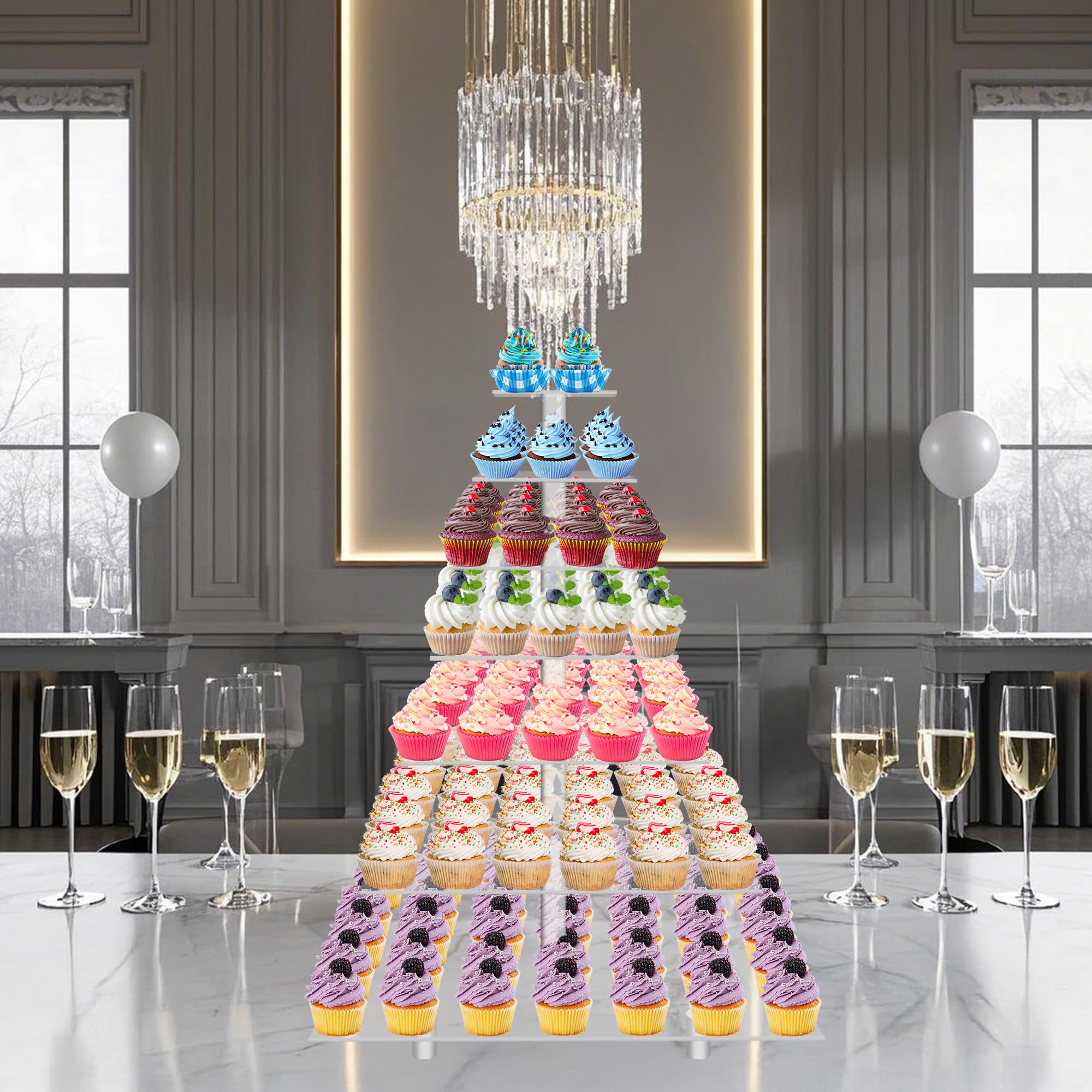 Jusalpha 7 gran nivel partido acrílico cristal Cupcake Stand-tarta y postre Torre (nivel 7 grande con base)