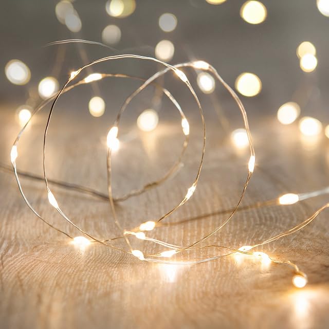 Lights4fun Battery Operated Fairy Lights with 20 Micro Warm White LEDs on Silver Wire