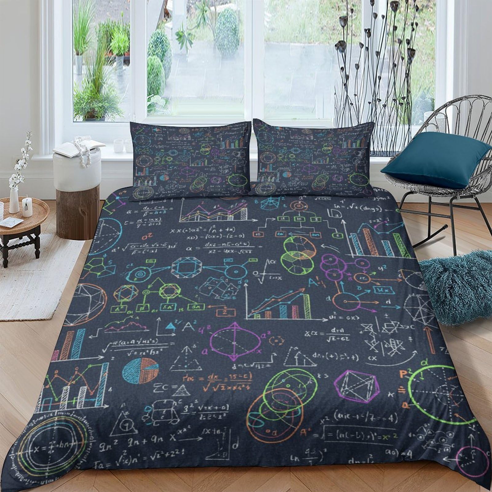 Ctjqhvkz Style-5 3D Printed Science Formula Fitted Sheet Microfiber Bedroom Decor Chalkboard Graph Mattress Cover For Home Dorm Single（135X200cm）