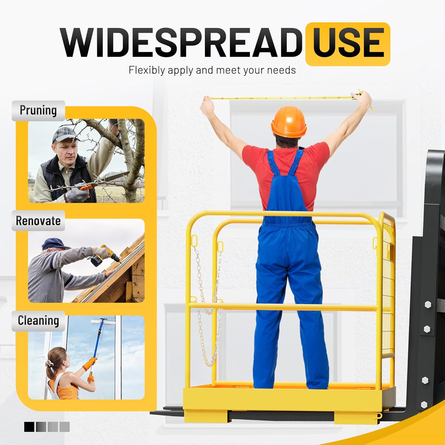 KUAFU Heavy Duty Steel Forklift Safety Cage - 36x36 Foldable Work Platform, 1200 LBS Load Capacity