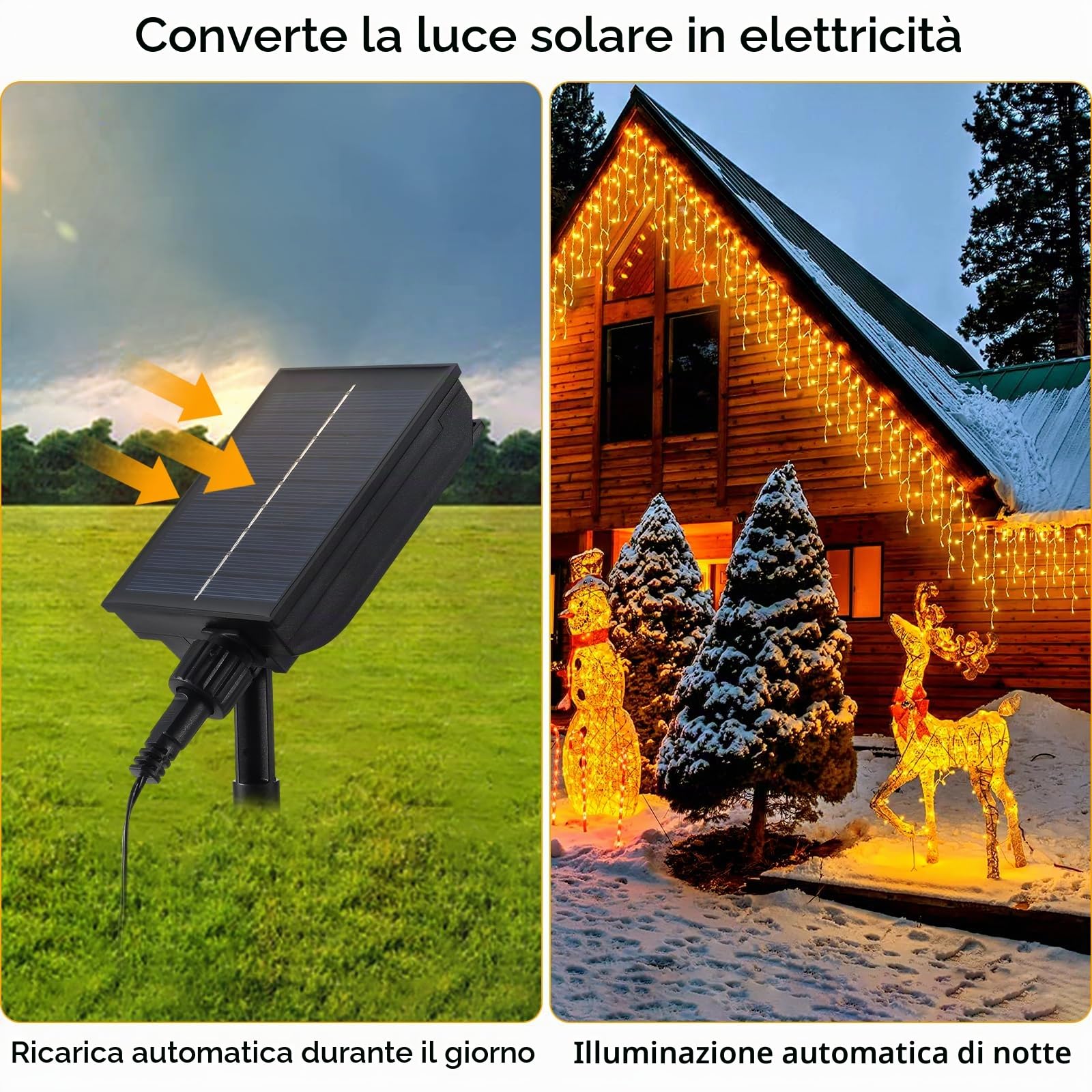 Solari Luci da Esterno,10M 336 LEDs Luci di Natale a Forma di Ghiacciolo | 8 Modalità, Telecomando Impermeabile, Solari a Forma di Ghiacciolo per Giardino, Decorazioni, Festa, Nuziale