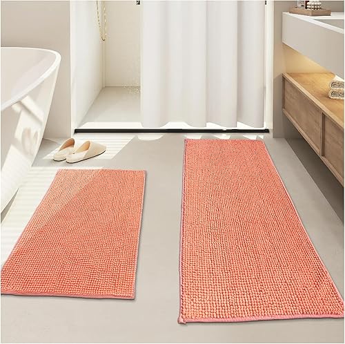 Civkor Juego de 2 alfombras de baño largas para bañera, 47 x 20 y 31 x 20 pulgadas, parte trasera antideslizante, extra suave y absorbente, gruesas,