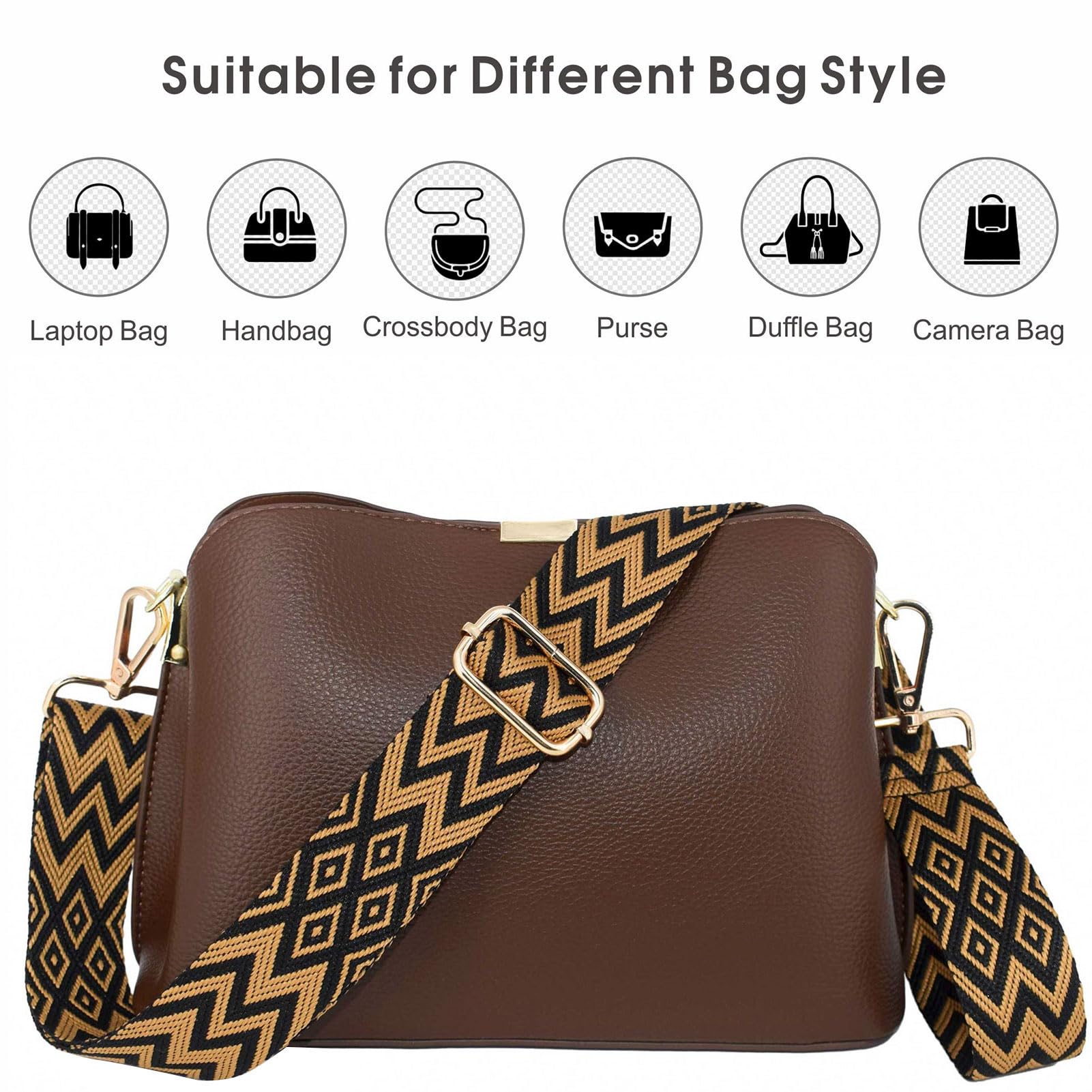 ROYGBCP Replacement Purse Strap Shoulder Strap Adjustable Crossbody Strap for Women Crossbody Wide Shoulder Bag Wave-gold Hardware - Image 4