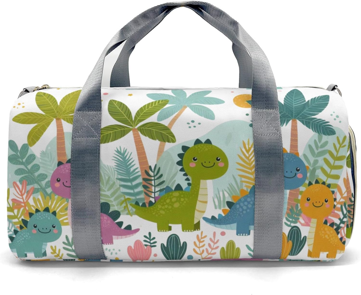 Colorful Dinosaur Palm Tree Personalized Duffel Bags Customized Multi-Function Travel Bag Gym Sports Bag Dance Ballet Overnight Carry On Weekend Bag