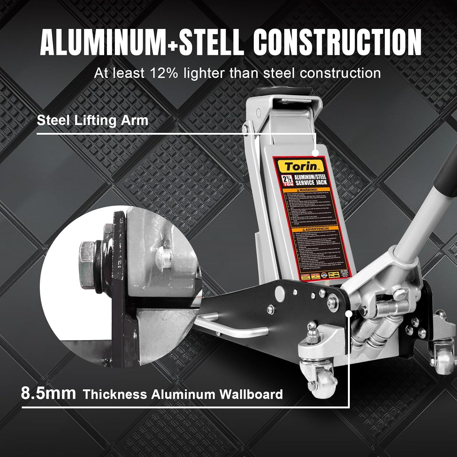 Torin Floor Jack,2.5 Ton Aluminum and Steel Hydraulic Low Profile Car Jack with Dual Piston Quick Lift Pump,Lightweight Racing Floor Jack for Vehicle,5,000 lb Capacity,Black,T84025B