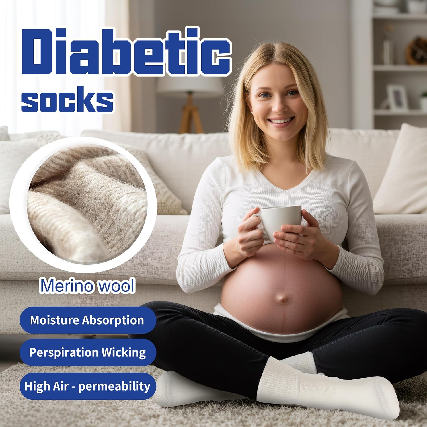 Facool Diabetic Socks for Men Women, Merino Wool Non-Binding Top Crew Socks with Cushion Sole, Seamless Toe 3 Pairs - Image 8