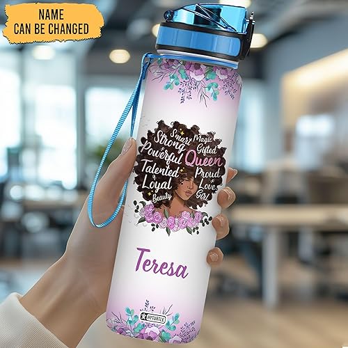 Miniatura 2 de Hyturtle Botella de agua motivacional personalizada con regalo de reina orgullosa y orgullosa de 32 onzas, botella de agua africana americana