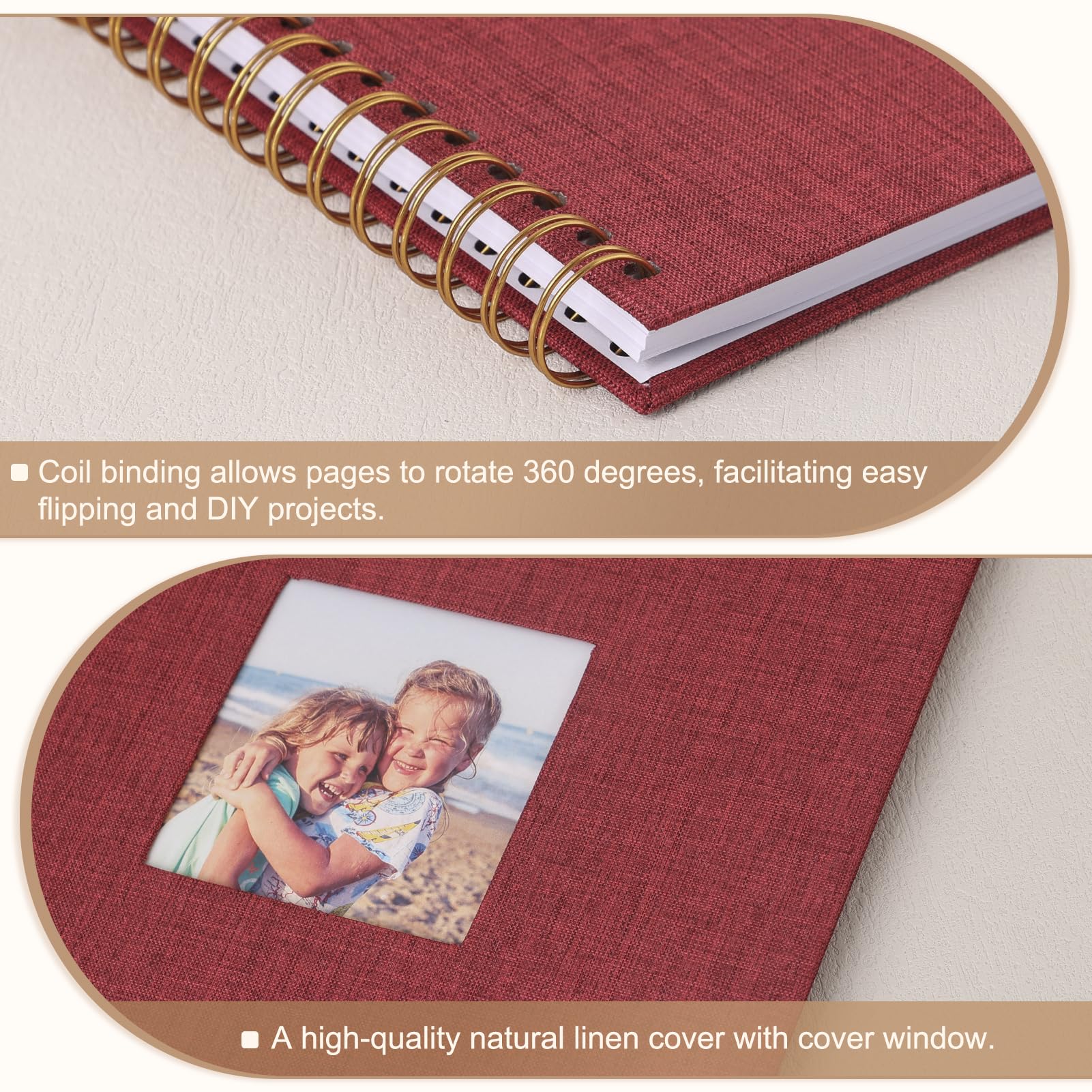Scrapbook Fotoalbum, 30,5 x 30,5 cm, 80 Seiten, Hardcover, Kraftpapier, Leineneinband, Sammelalbum, Erinnerungsbuch, DIY-Scrapbook, Alben für Hochzeit, Baby, Freund, Reisen, Jahrestag, Familie, Rot