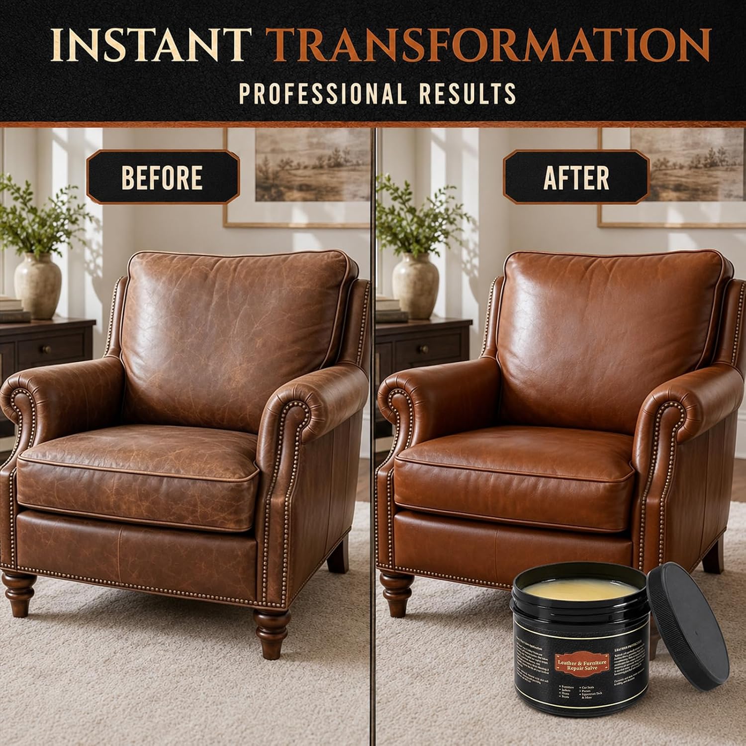 Leather Conditioner and Cleaner Balm for Couches, Car Seats, Boots and Bags