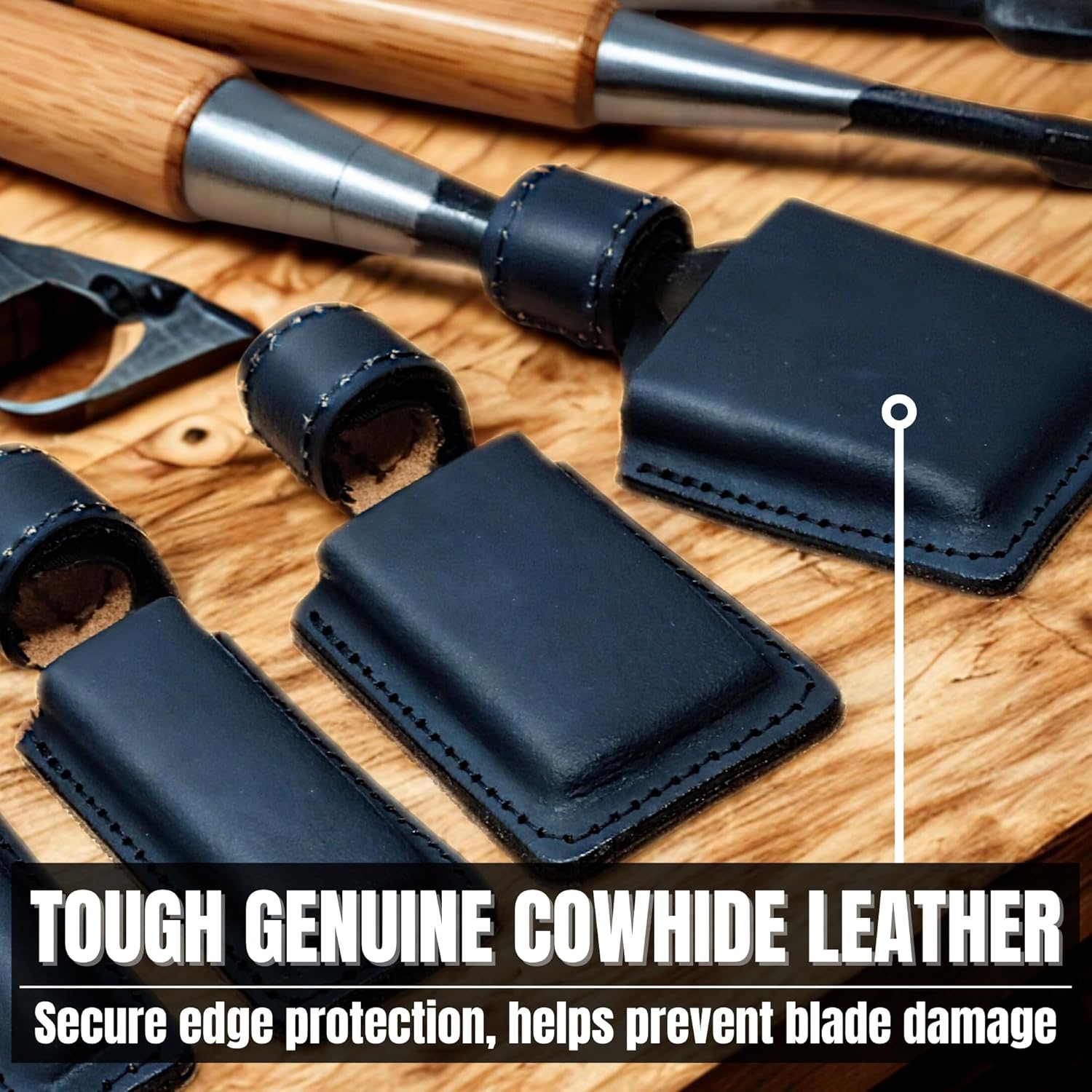 Chisel Edge Guard for Japanese Oire Nomi Chisels - Durable Leather Tip Protector - Hook-and-Loop Blade Cover - Fits 3, 6, 9 mm Blade - Made in Japan