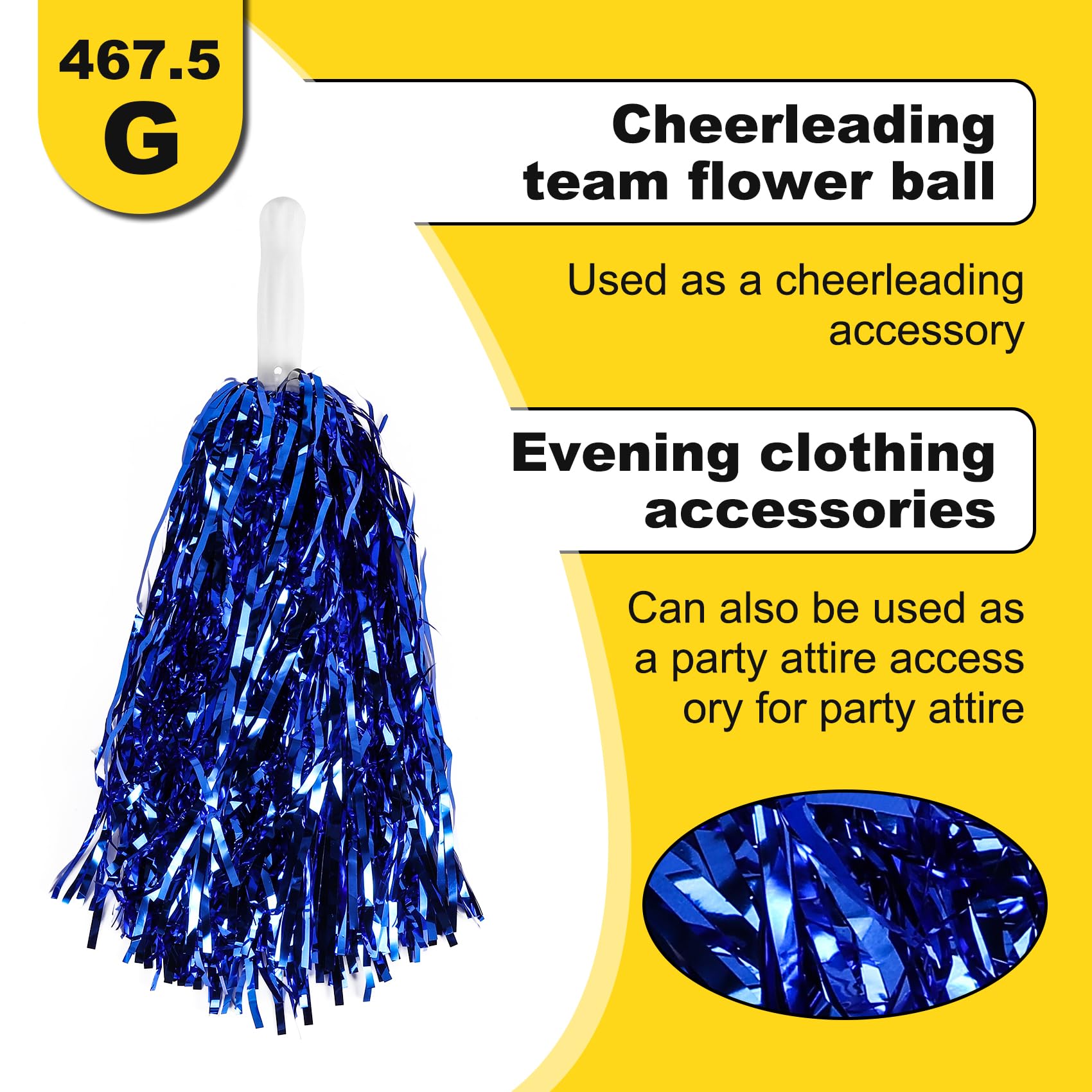 BGFAVCV 24Pcs Cheerleading Pom Poms Metallic Foil Cheer Pom Poms with Plastic Handle for Adults Kids Cheerleaders Blue - Image 3