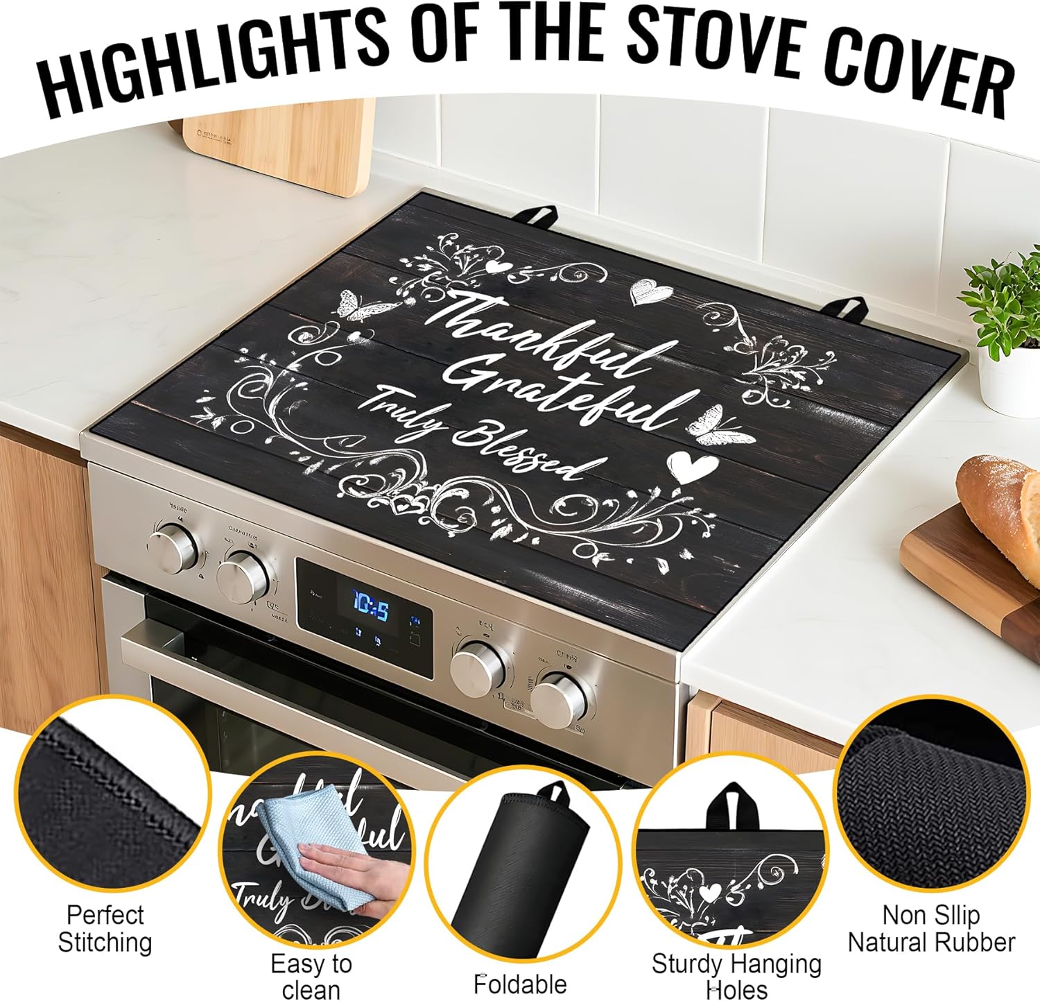 Stove Top Cover for Electric Stove,Glass Stove Top Cover, Heat Resistant Glass Cooktop Cover, Stovetop Protector, Kitchen Decor, Dish Drying Mats Cover for Ceramic Washer Top 28.5x20.5 inch