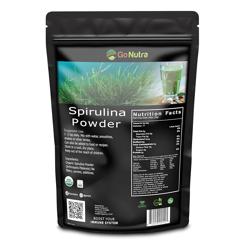 Go Nutra Suplemento de Spirulina em Pó Orgânica, 454 g