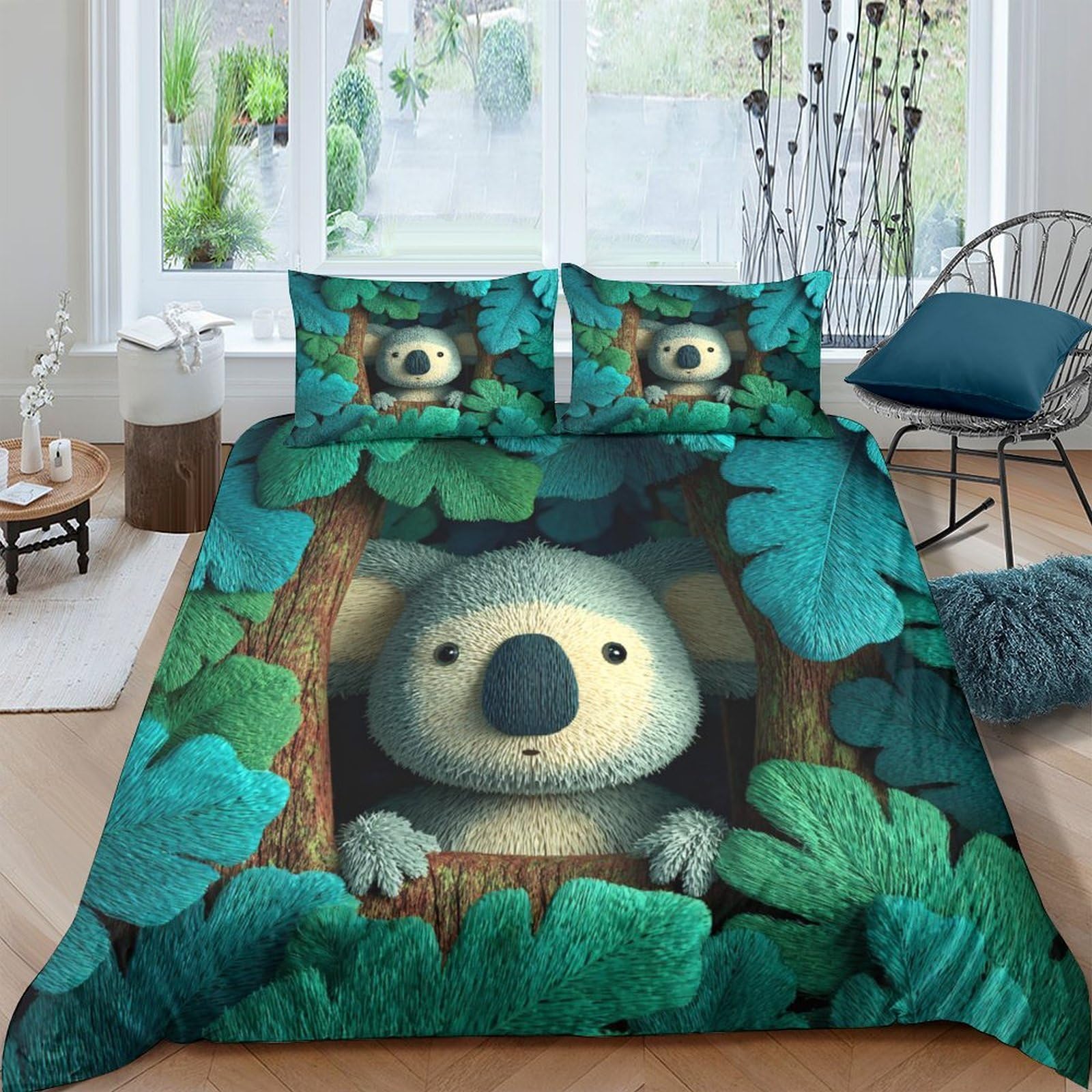 Ctjqhvkz Style-5 3D Printed Koala Forest Fitted Sheet Microfiber Anti-Slip Bed Cover For Bedroom Dorm Decorative Easy Care Single（135X200cm）