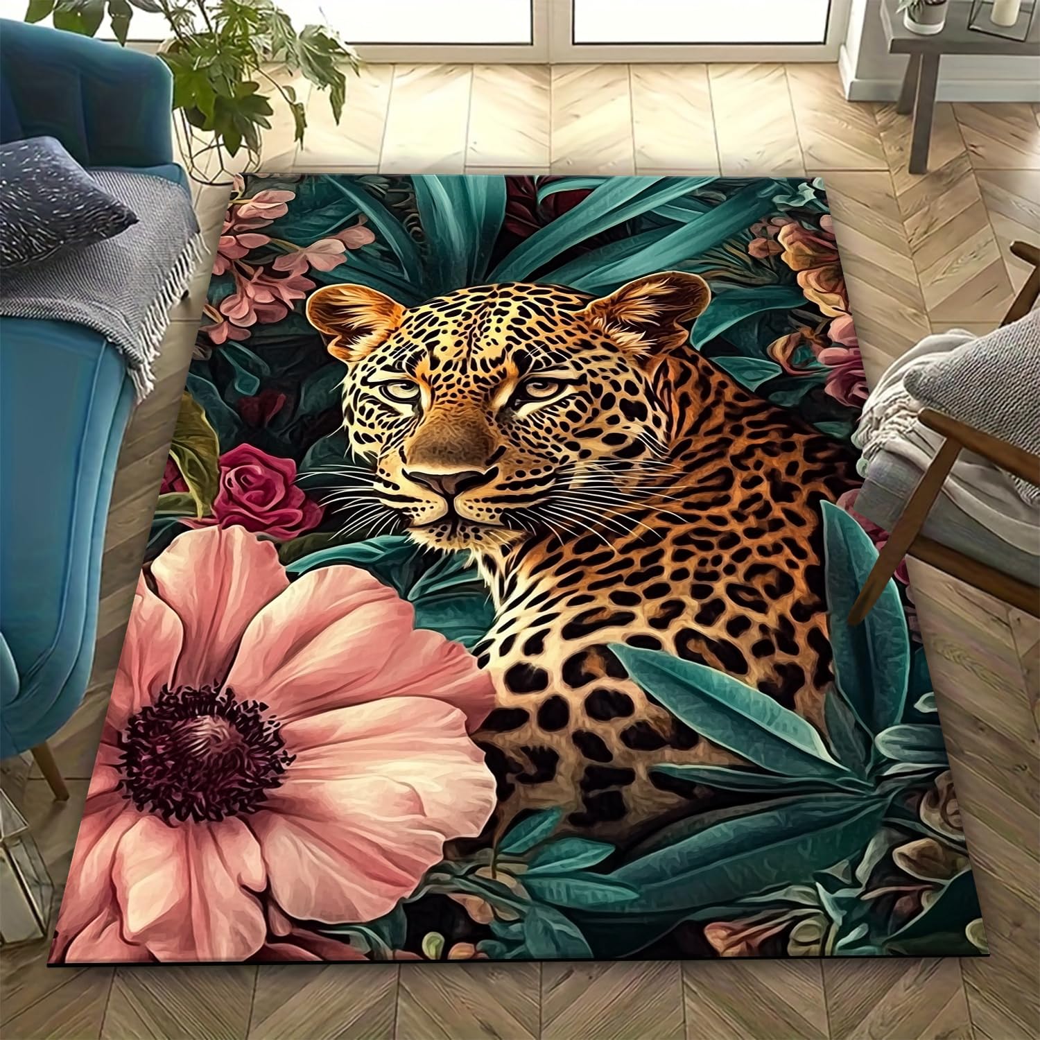 Tapis de salon léopard lavable et antidérapant pour en finir avec les sols froids
