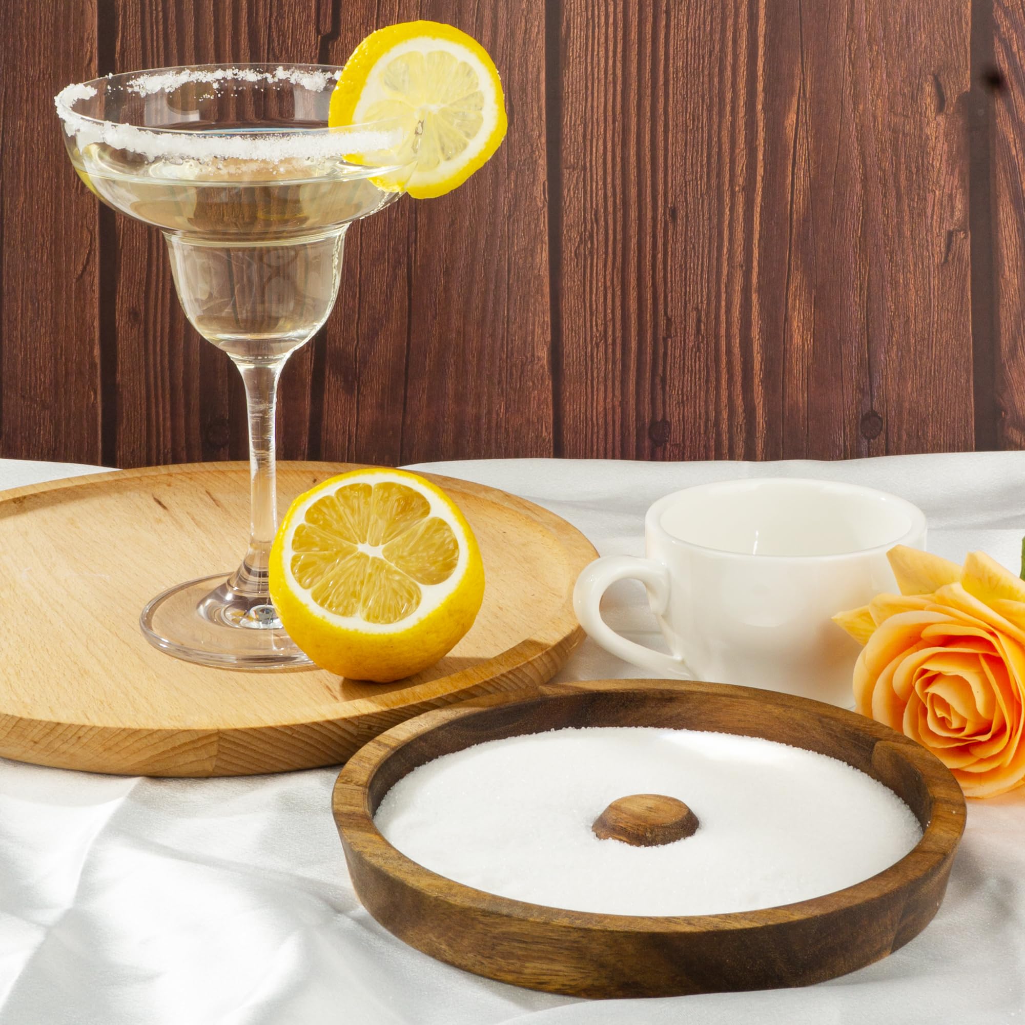 USEAMIE Salt and Sugar Rimmer for Margarita and Cocktail, Wood Bar Glass Rimmer Tray for Drinks, Bartender Tool, Bar Glass Salt Box Spice Container