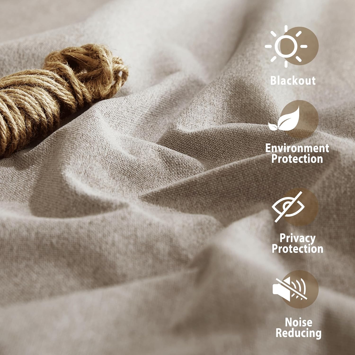 NICETOWN Linen Thick Faux Linen Blend 100% Blackout Curtains 63" Long 2 Panels Set for Bedroom, 42" Wide, Thermal Insulated Flax Textured Full Blackout Window Draperies with White Liners