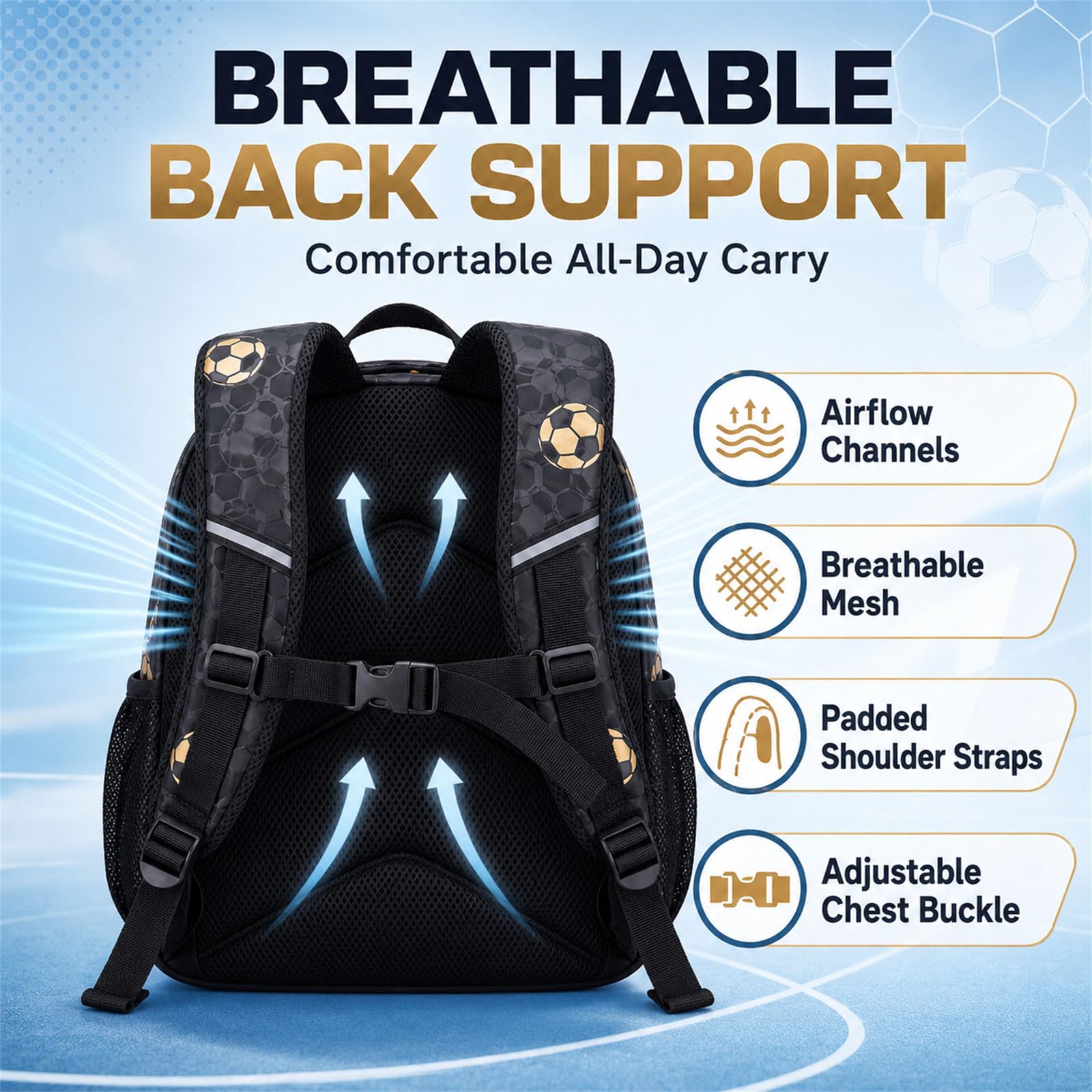 Morbuy Sac a Dos Enfant Ado 2 Pièces Motif Football (Blanc) | Cartable + Sac Isotherme, Eclair Sac Ecole Grande avec Rembourré et Fermeture pour Adolescent 10-16 Ans