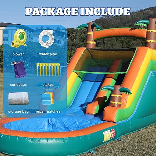 Miniatura 9 de Toboganes acuáticos inflables de grado comercial de 21 pies para niños y adultos, PVC sólido, resistente, tobogán acuático grande con piscina de