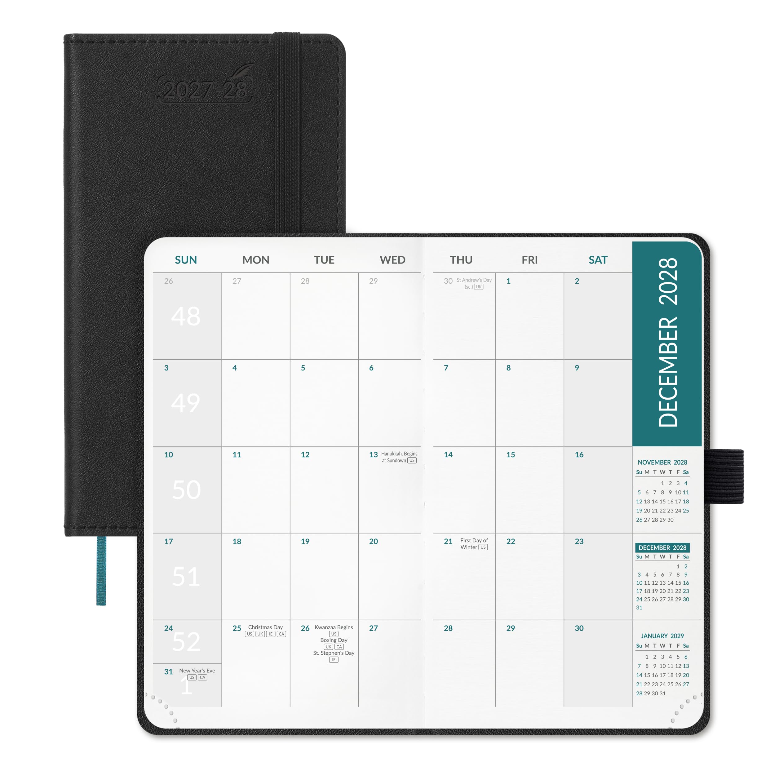 BEZEND Pocket Diary 2027-2028 Month to View Hardback Slim 16.8 x 9.5 cm