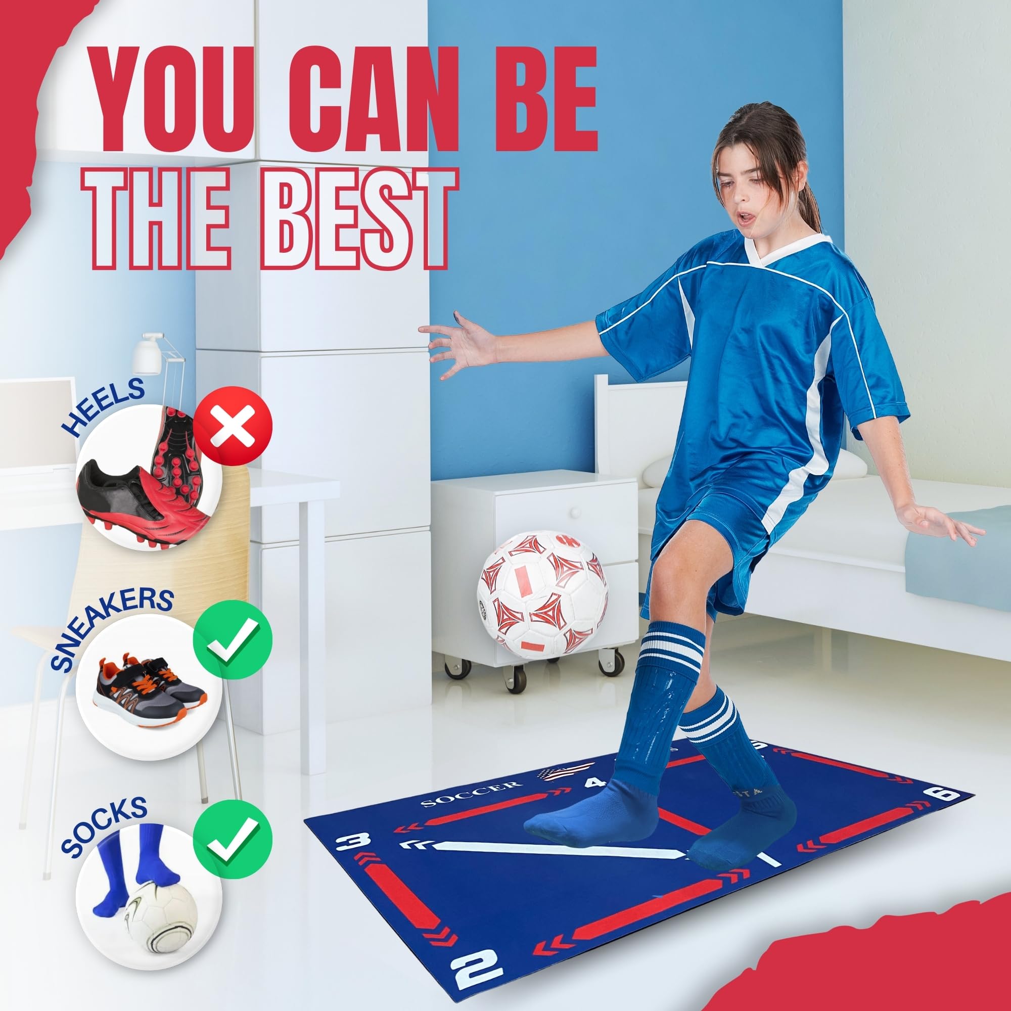 Soccer Training Mat, Soccer Training Equipment, Ideal for Indoor Soccer, Kit for Improve, Agility Training Equipment, Soccer Accessories for Boys, Soccer Ball Trainer