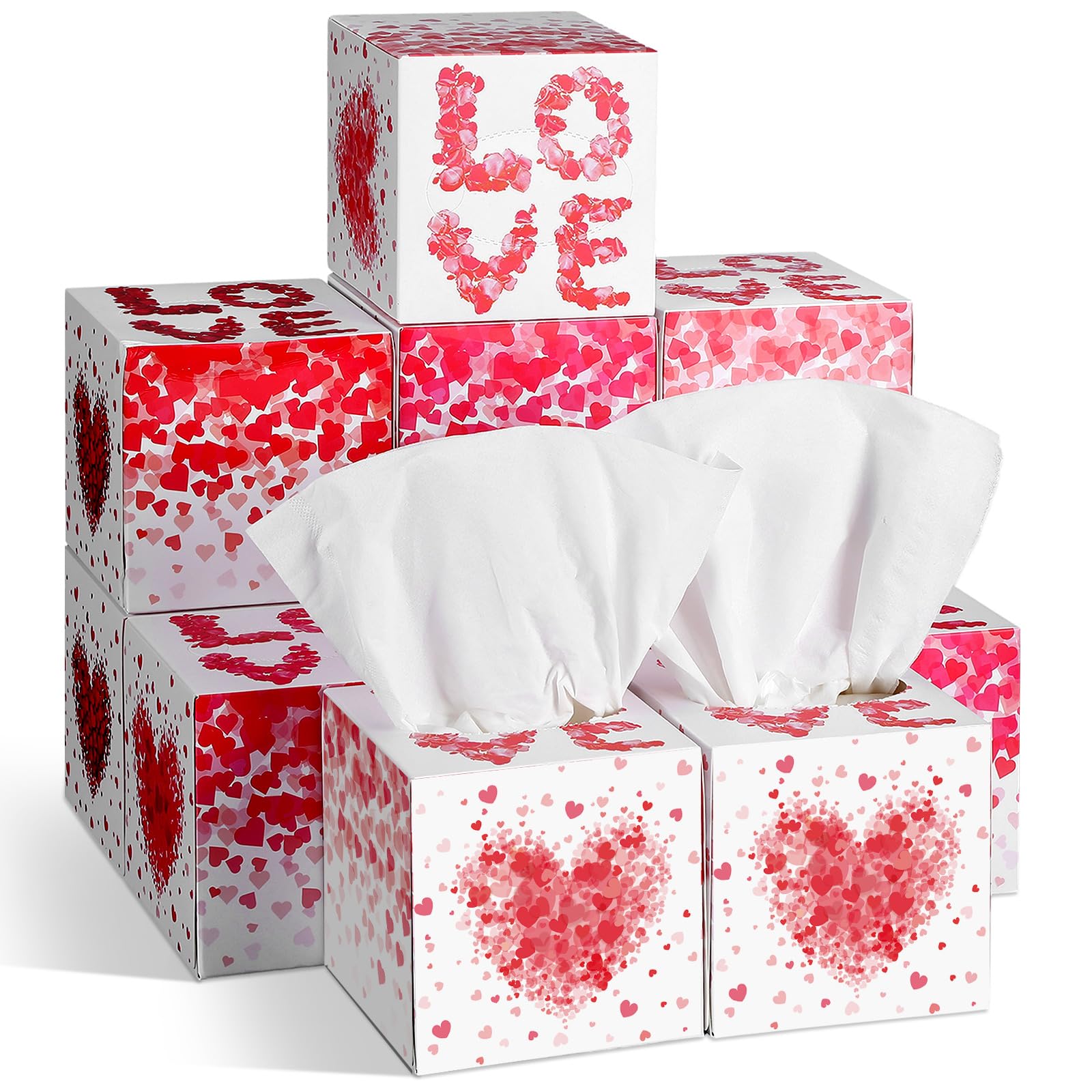 Fourluoo 12 Pack Valentines Day Heart Facial Tissues Cube Face Boxes 600 Sheets 3 Ply Small Square Tissues