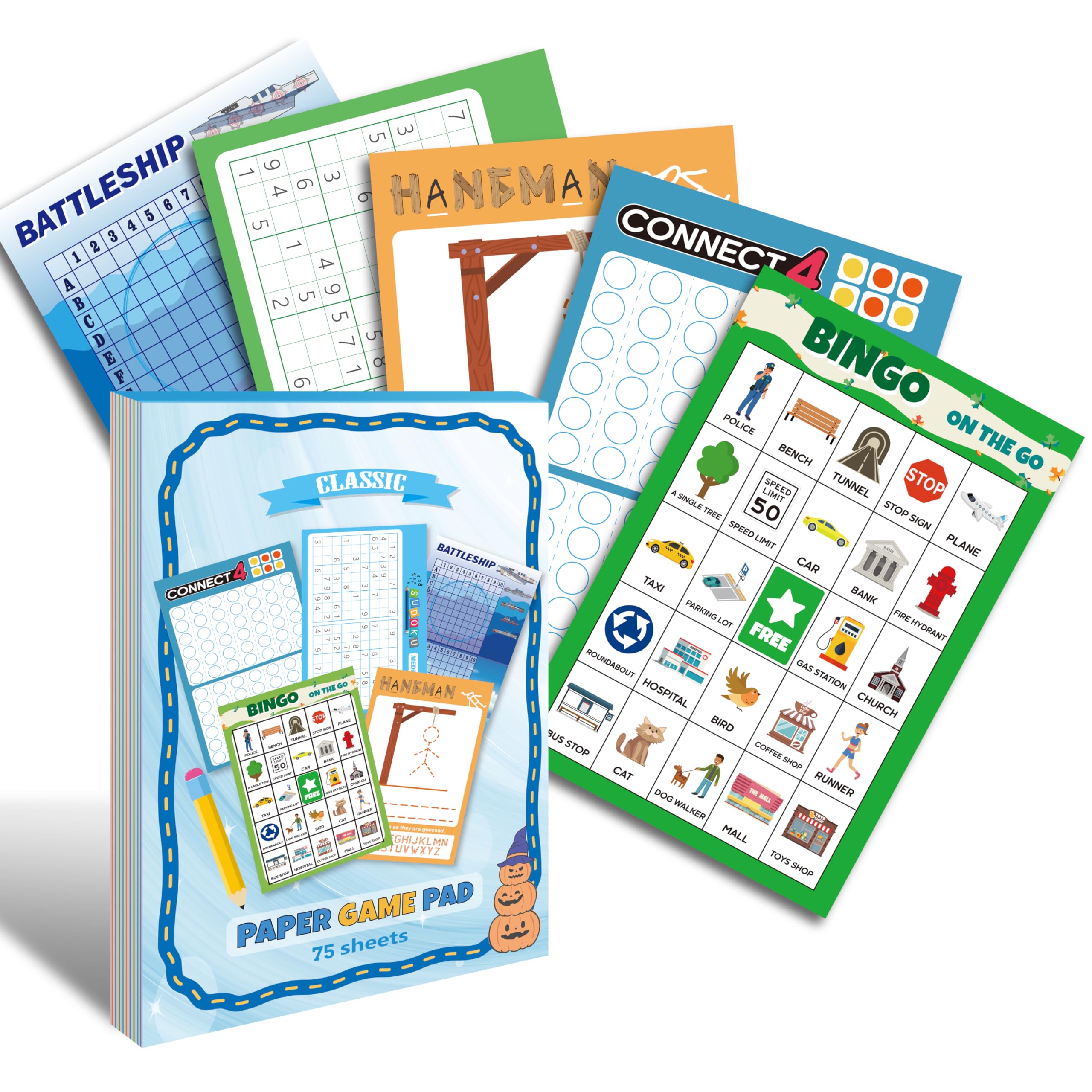 5 Portable Travel Game Activities Pad On The Go Plane Trip Pen Pencil and Paper Game for Teens 6 x 9-inches (75 Sheets) Version 2