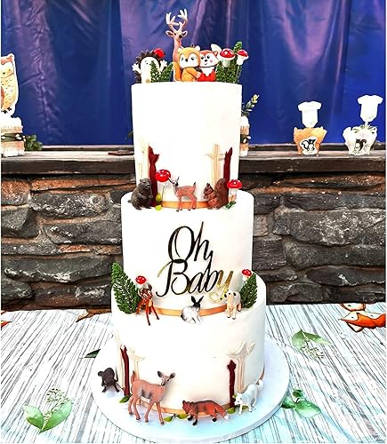 Miniatura 7 de 16 adornos para tartas de animales del bosque del bosque para baby shower, cumpleaños, decoración de fiesta temática de bosque