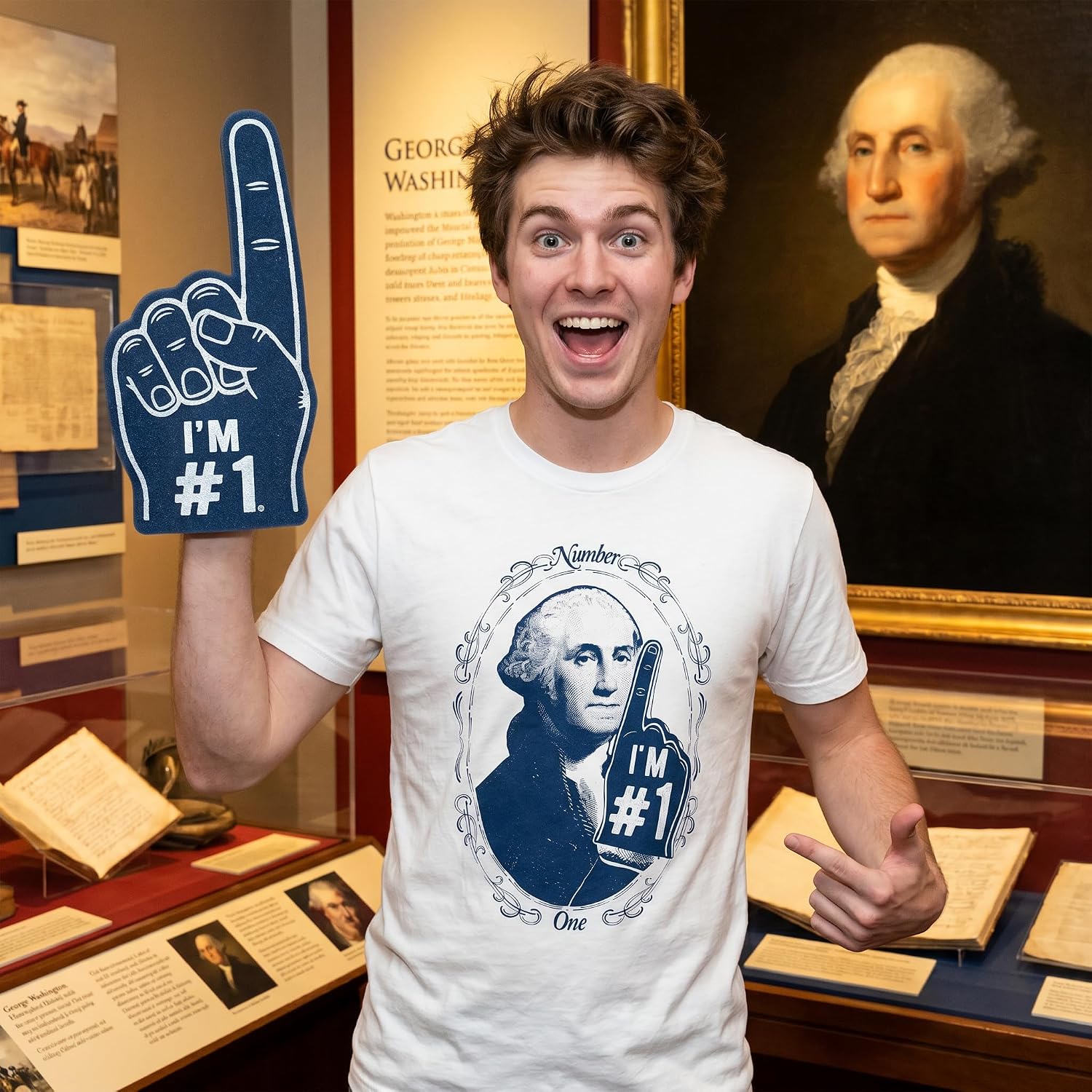 Mens George Washington Number 1 T Shirt Funny 4th of July Tee for Guys