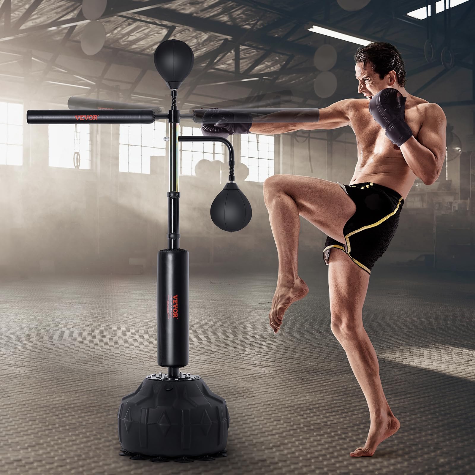 VEVOR Entraîneur de Vitesse de Boxe, avec Support, Sac de Boxe réflexe pour Adolescents et Adultes, Sac de Frappe sur Pied réglable en Hauteur avec Gants, pour entraînement de Gym à Domicile, Noir